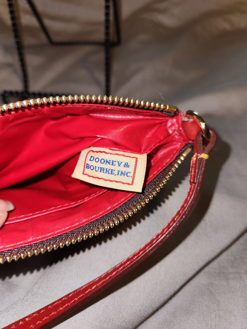 Dooney & Bourke Brown White Wristlet with Red Trim